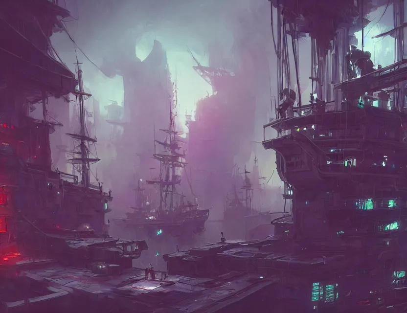 Prompt: pirates in a cyberpunk themed ship unreal render cinematic lighting art by bussiere rutkowski andreas rocha