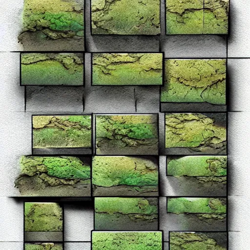 Image similar to digital hand painted tiles textures of a rock bricks with moss, digital art, fantasy, behance, pinterest, deviantart, artstation, design, rpg, detailed, digital art, incredible, digital painting