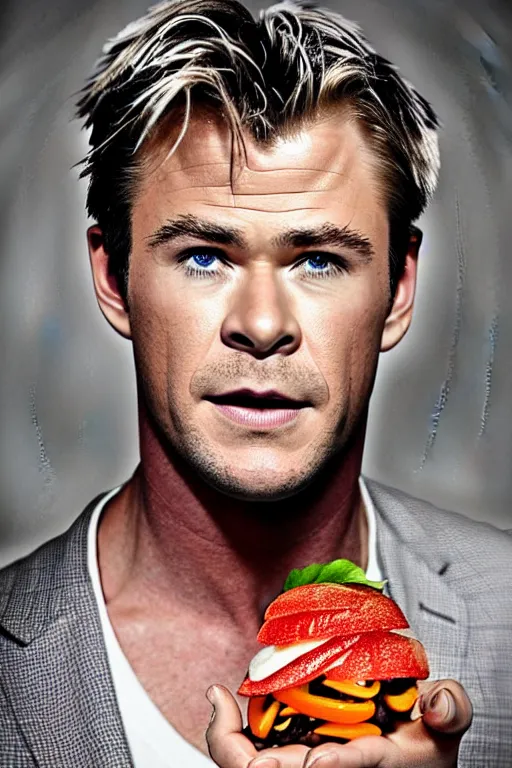 Image similar to 📷 chris hemsworth ham, made of food, head portrait, dynamic lighting, 4 k