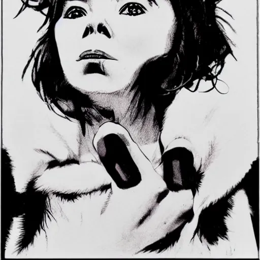 Image similar to bjork, portrait, by guido crepax