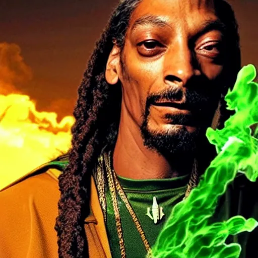 Image similar to Snoop Dogg starring as a futuristic Marvel Super Hero holding green fire for a 2022 Marvel Movie poster, epic