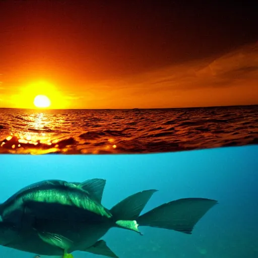 Image similar to the sunrise as viewed from the bottom of the ocean, under water