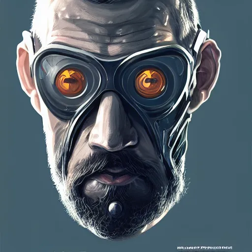 Image similar to portrait of gordon freeman wearing hev suit, sci - fi, intricate, elegant, highly detailed, digital painting, artstation, concept art, smooth, sharp focus, illustration, by bartek fedyczak, erak note, tooth wu, neil richards, kan liu, siwoo kim, jisu choe