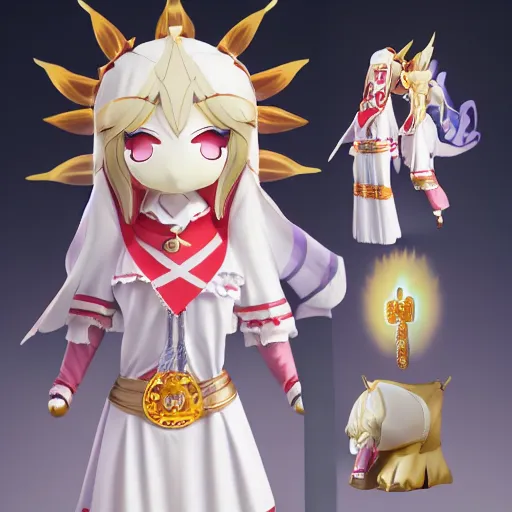 Prompt: cute fumo plush of the priestess of the sun god, holy maiden, lens flare, vray