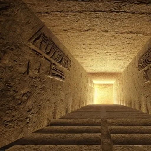 Image similar to Super realistic picture of what is inside the secret chamber of the pyramid of Giza, egypt, ancient, high detail, dessert