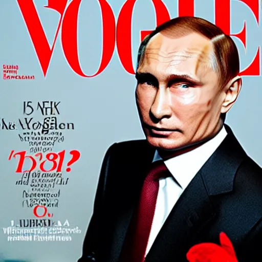 Image similar to Vladmir putin with his new red hair posing to Vogue magazine cover photo