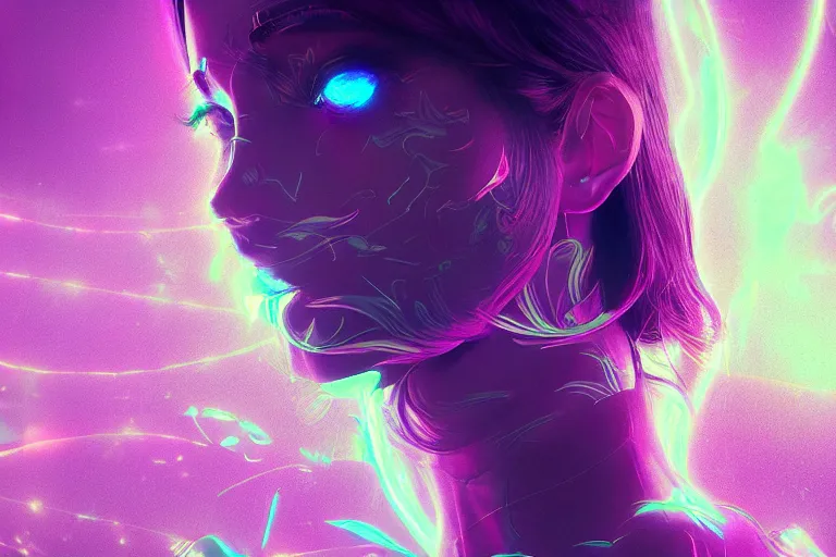 Image similar to photo of surreal goddes of war in neon lighting, elegant, highly detailed, smooth, sharp focus, trippy, dmt, psychedelic, illustration, beautiful, geometric, trending on artstation, cinematic, artwork by WLOP