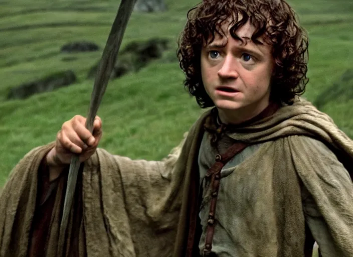 Image similar to film still of bernie sanders as frodo in lord of the rings movie, 8 k