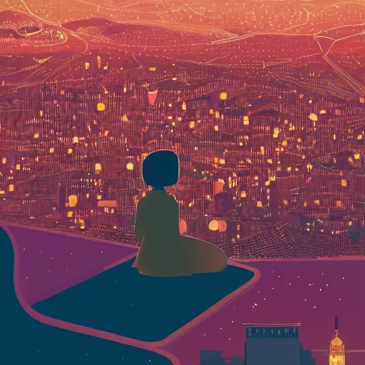 The Girl is Sitting on the Roof.View of the Night City of the Metropolis  Stock Illustration - Illustration of dream, adult: 266429993