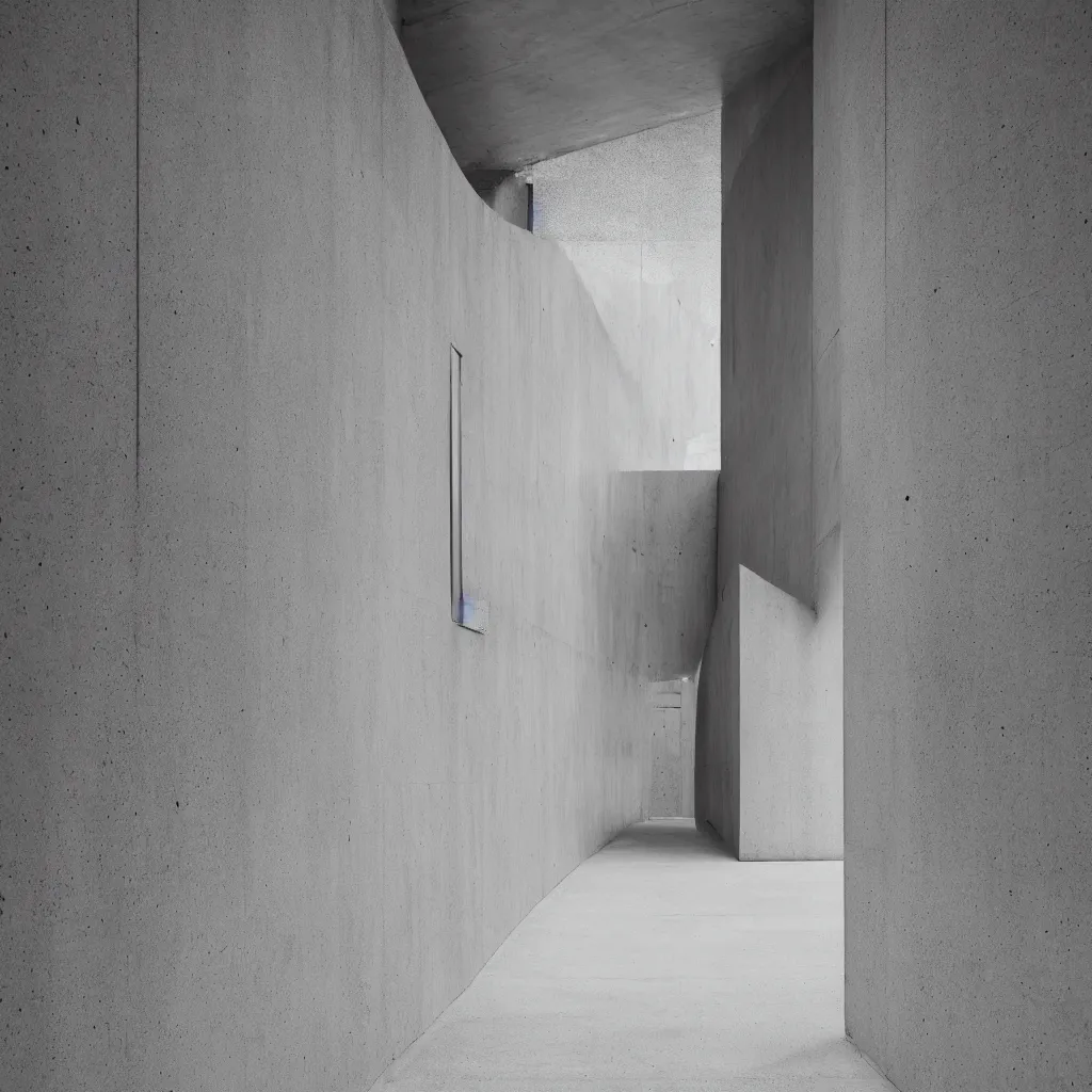 Image similar to photograph of a hallway, concrete, tadao ando, flowers, minimalist, architecture magazine, dezeen, 50mm, pentax, film