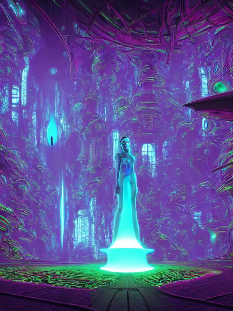 Image similar to entrance to matrix ethereal realm, shiva sentient, rendered in unreal engine, central composition, symmetrical composition, dreamy colorful cyberpunk colors, 6 point perspective, fantasy landscape with anthropomorphic terrain in the styles of igor morski, jim warren and rob gonsalves, intricate, hyperrealistic, volumetric lighting, neon ambiance, distinct horizon