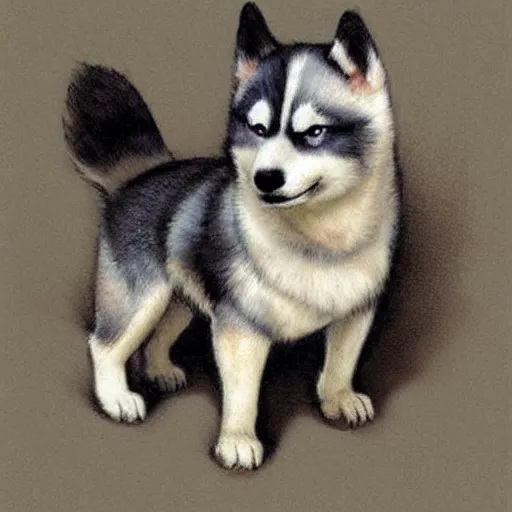 Image similar to ( ( ( ( ( 1 9 5 0 s cute chibi husky dog. muted colors. ) ) ) ) ) by jean - baptiste monge!!!!!!!!!!!!!!!!!!!!!!!!!!!