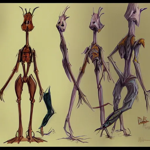 Image similar to antropromorphic stick insect, stick insect standing and talking like a human being, fantasy concept art, drawing by Don Bluth