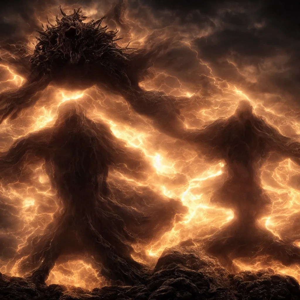 Prompt: stunning otherworldly god rising from the hell, dark and mysterious, atmospheric, ominous, eerie, cinematic, Epic, 8k, 4k, ultra detail, ultra realistic