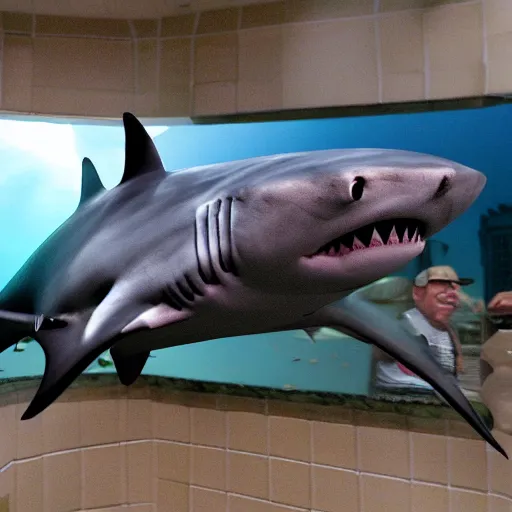 Prompt: a shark with the face of markiplier