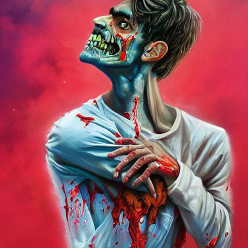 Prompt: zombie rishi sunak, religious painting, artgerm, rhads, ross draws