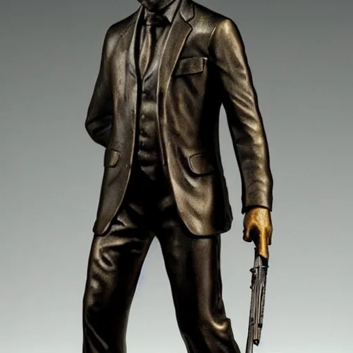 Prompt: bronze statue of keanu reeves as john wick