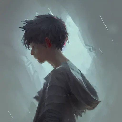 Prompt: Boy who was hurt+dark+gloomy+sad+8k+concept art +trending on artstation+by rossdraws and greg rutkowski