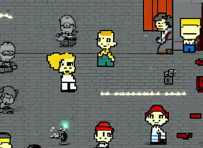 Image similar to walter white in undertale, videogame screenshot, very pixelated, distant shot