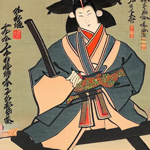 Image similar to Japanese painting of a Nekomata wielding multiple Katana.