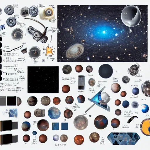 Prompt: Knolling of the observable universe.