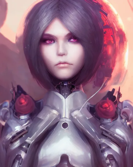 Image similar to holy cyborg necromancer girl, elegant, perfect face, scifi, futuristic, utopia, garden, illustration, atmosphere, warframe, blue eyes, white hair, focused, artstation, nier automata, highly detailed, art by yuhong ding and chengwei pan and serafleur and ina wong