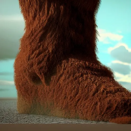 Image similar to the big foot , real , found, fake, photomanipulation , brown , octane render, high detailed, atomosphere , dusk