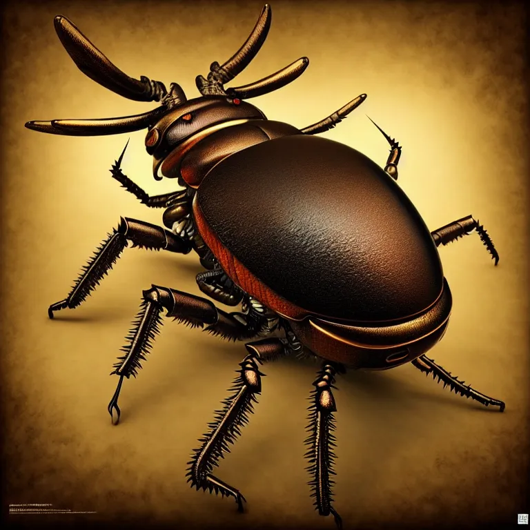 Image similar to steampunk stag beetle, biomechanical, very coherent symmetrical artwork, cinematic, 3 d model, unreal engine realistic render, 8 k, micro detail, intricate, elegant, highly detailed, centered, digital painting, smooth, sharp focus, illustration, artgerm, tomasz alen kopera, by wlop