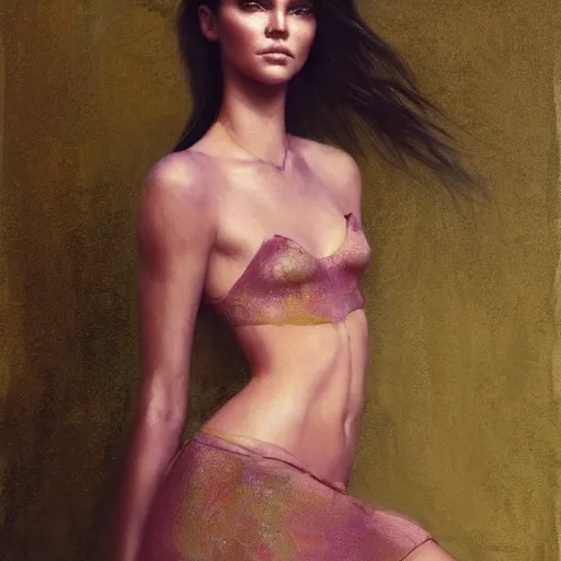 Prompt: fashion model kendall jenner by Alexander Khokhlov by Richard Schmid by Jeremy Lipking by moebius by atey ghailan