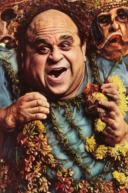 Prompt: danny devito as dionysus by josh kirby