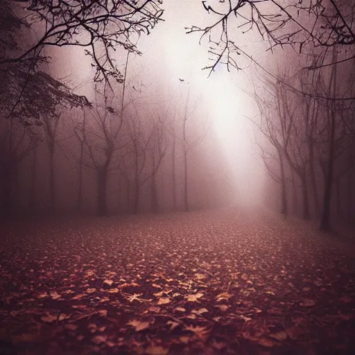 Image similar to 🍁 in creepy scary nightmare atmosphere, realsitic