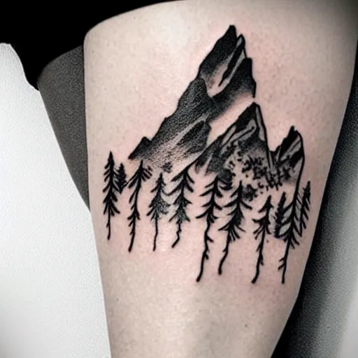 Image similar to megan fox beautiful mountains double exposure effect, medium sized tattoo sketch, amazing detail