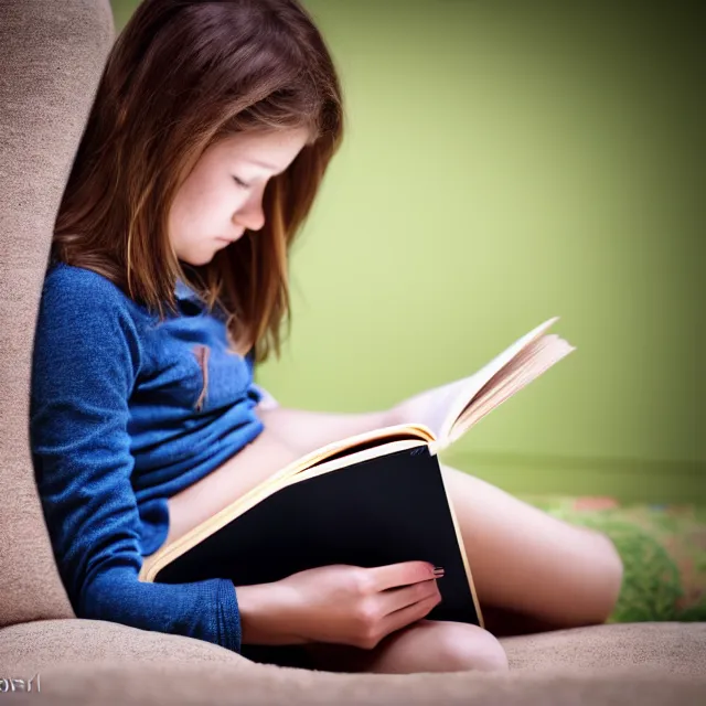 Prompt: photo of a girl reading a book, highly detailed, 4 k, hdr, smooth, sharp focus, high resolution, award - winning photo