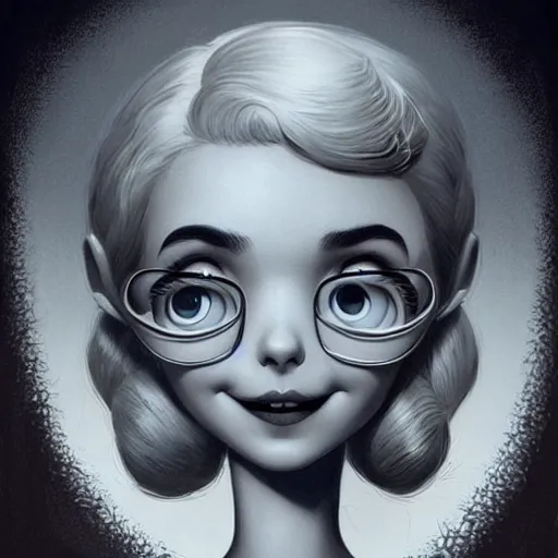 Image similar to Lofi smiling portrait, Pixar style by Joe Fenton and Stanley Artgerm and Tom Bagshaw and Tim Burton