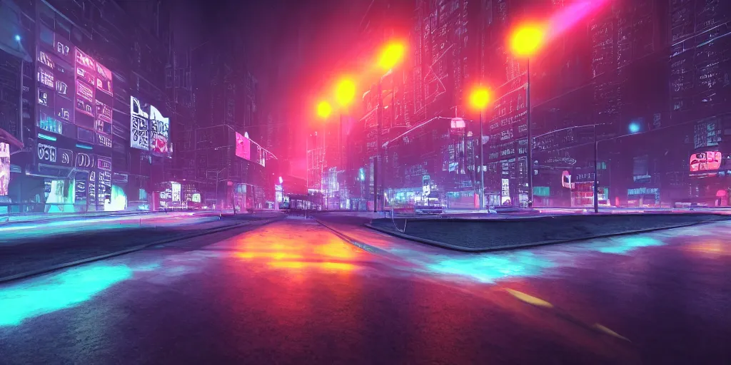 Prompt: Landscape, glowing, neon city, bioluminescent lighting, 4k realism, 8k realism, cinematic, photographic realism