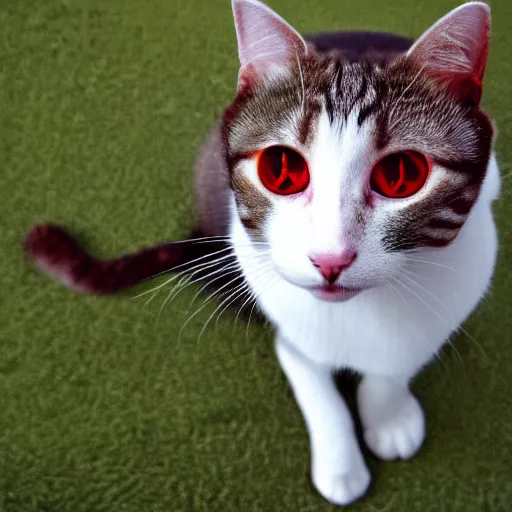 Prompt: chrome cat with red eyes