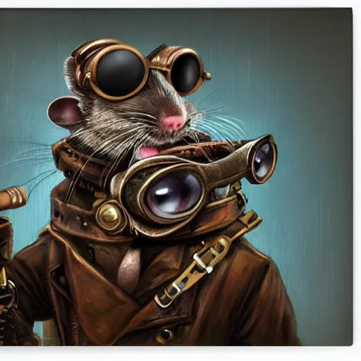 Prompt: a rat with steampunk googles, by Sam Spratt