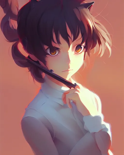 Image similar to cat eating, shinkai makoto studio ghibli studio key hideaki anno sakimichan stanley artgerm lau rossdraws james jean marc simonetti elegant highly detailed digital painting artstation pixiv