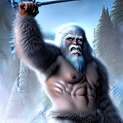 Image similar to d & d concept art matte painting yeti warrior in the style of stefan kostic, realistic, sharp focus, 8 k high definition, insanely detailed, intricate, mysterious, art by stanley lau and artgerm and luis royo