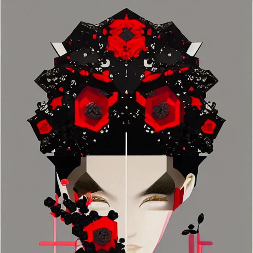 Prompt: 2 d generative art, detailed concept art painting art deco pattern black diamonds + red flowers and diamonds by hsiao - ron cheng, no humans, exquisite detail