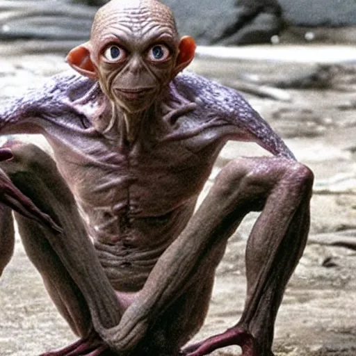 Image similar to gollum has giant chicken legs instead of his legs