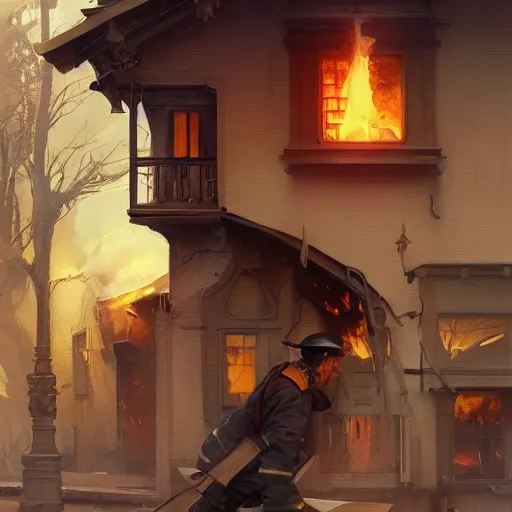 Image similar to ultra realistic illustration, a house on fire, highly detailed, digital painting, artstation, concept art, smooth, sharp focus, illustration, art by artgerm and greg rutkowski and alphonse mucha