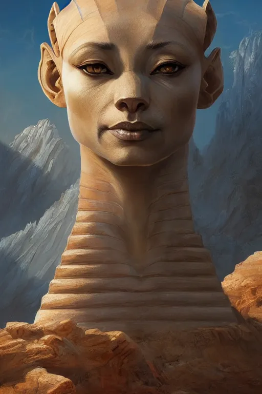 Image similar to legendary sphinx, highly detailed, d & d, fantasy, highly detailed, digital painting, trending on artstation, concept art, sharp focus, illustration, global illumination, ray tracing, realistic shaded, art by artgerm and greg rutkowski and fuji choko and viktoria gavrilenko and hoang lap