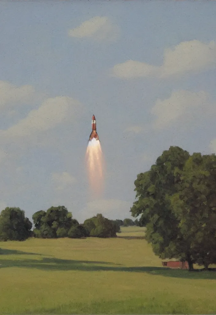 Image similar to rocket, ilsted, oil on canvas