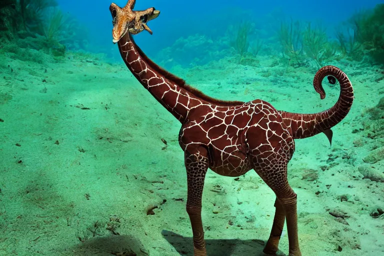 Prompt: underwater photo tentacle shaped legs jiraffe by national geographic