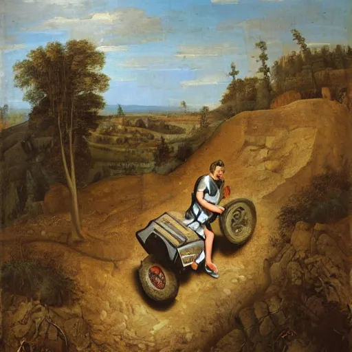 Image similar to a guy on an all-terrain vehicle, medieval composition