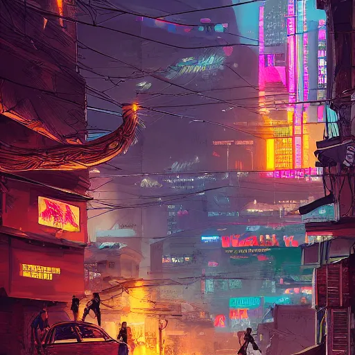 Prompt: cyberpunk kashmir!!!!!!! streets, aesthetic!!!!!!, trending on artstation, intricate, highly detailed