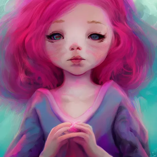 Image similar to the cotton candy kiss of transcendental bliss, little girl in the style of pascal blanche from artstation, digital art