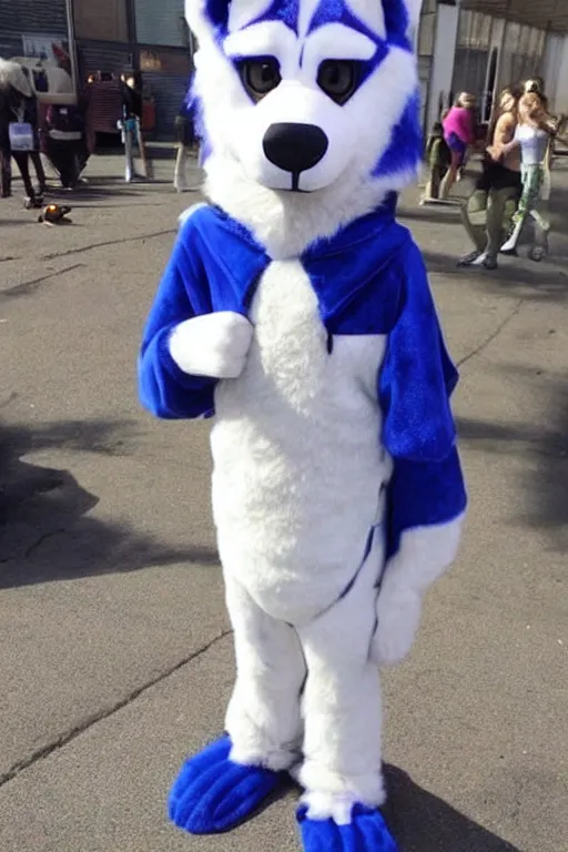 Image similar to an anthropomorphic husky, fursuit!!!!, cosplay