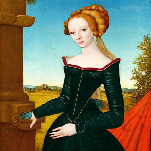 Prompt: 1 5 0 0 s interpretation of christina hendricks, fantasy,